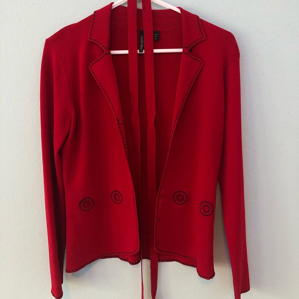 red knit blazer/cardigan